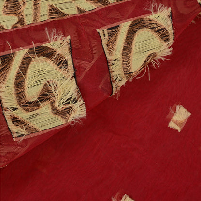 Sanskriti Vintage Jacquard Woven Pure Silk Saree Red Sari Premium Craft Fabric