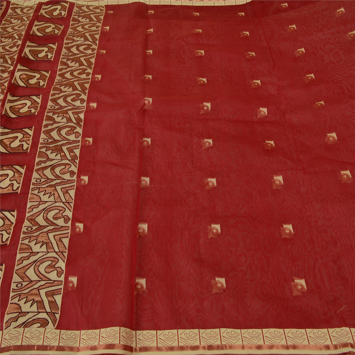 Sanskriti Vintage Jacquard Woven Pure Silk Saree Red Sari Premium Craft Fabric