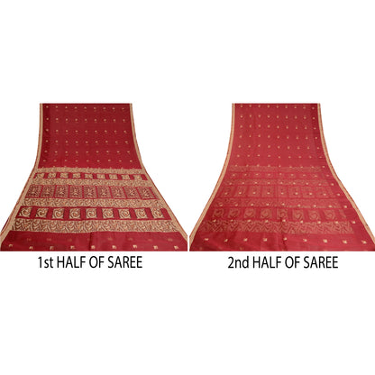 Sanskriti Vintage Jacquard Woven Pure Silk Saree Red Sari Premium Craft Fabric