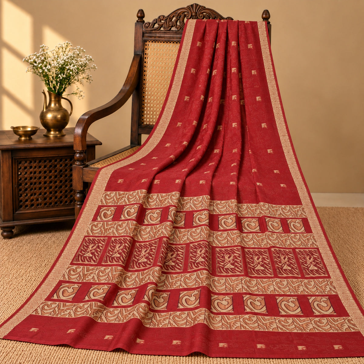 Sanskriti Vintage Jacquard Woven Pure Silk Saree Red Sari Premium Craft Fabric