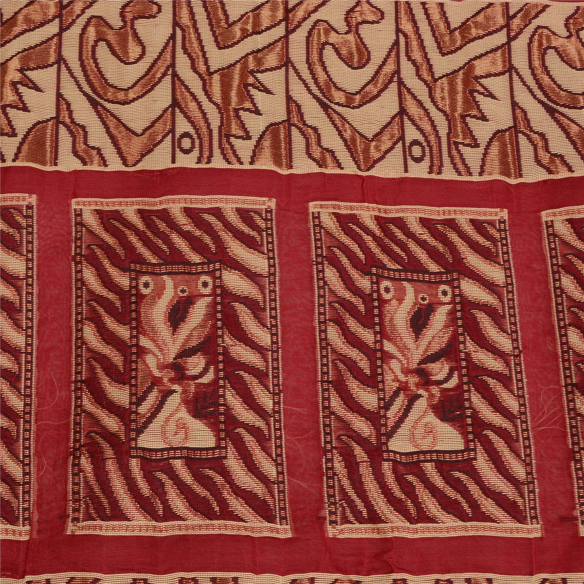 Sanskriti Vintage Jacquard Woven Pure Silk Saree Red Sari Premium Craft Fabric
