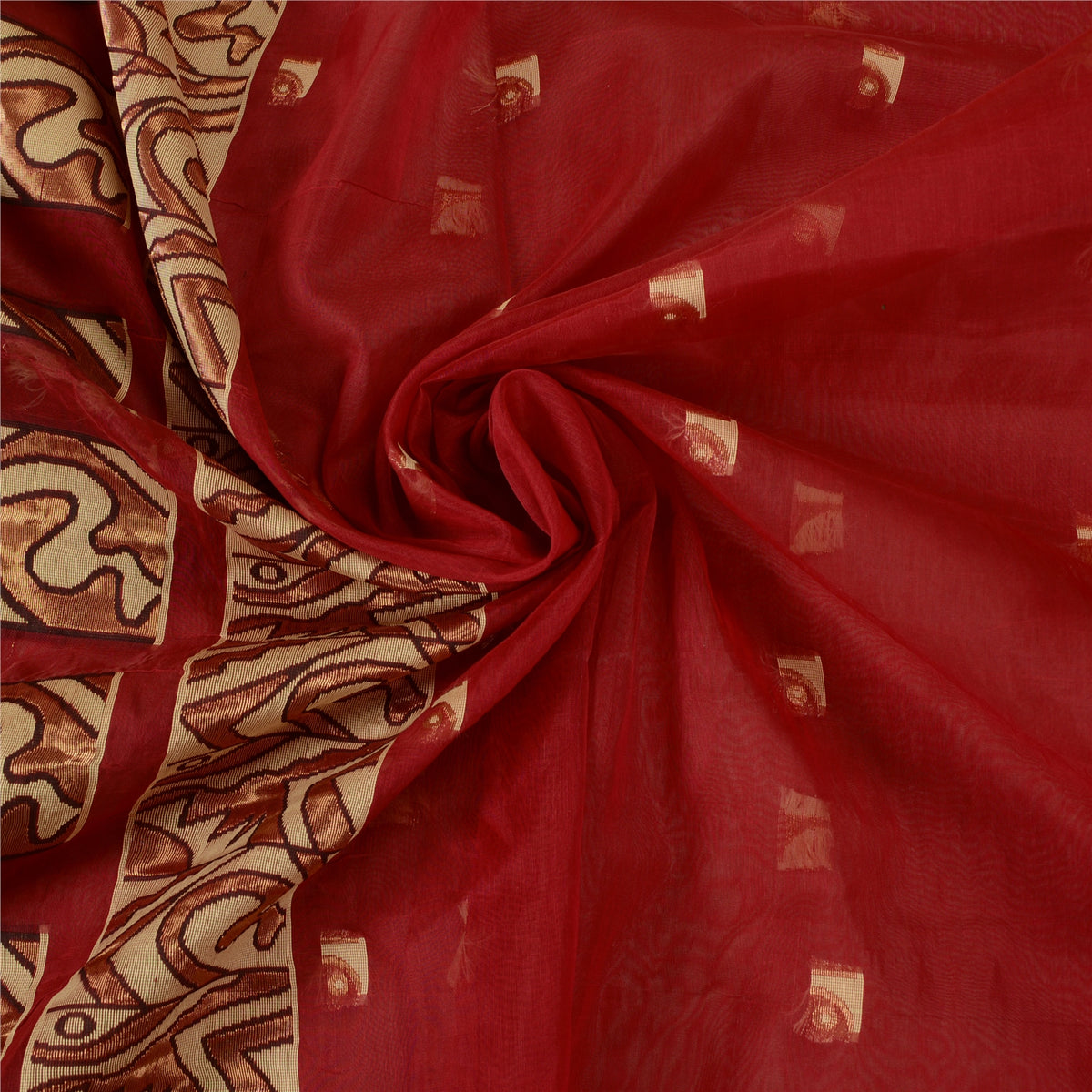 Sanskriti Vintage Jacquard Woven Pure Silk Saree Red Sari Premium Craft Fabric