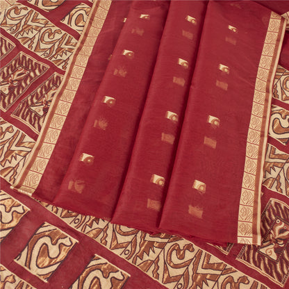 Sanskriti Vintage Jacquard Woven Pure Silk Saree Red Sari Premium Craft Fabric