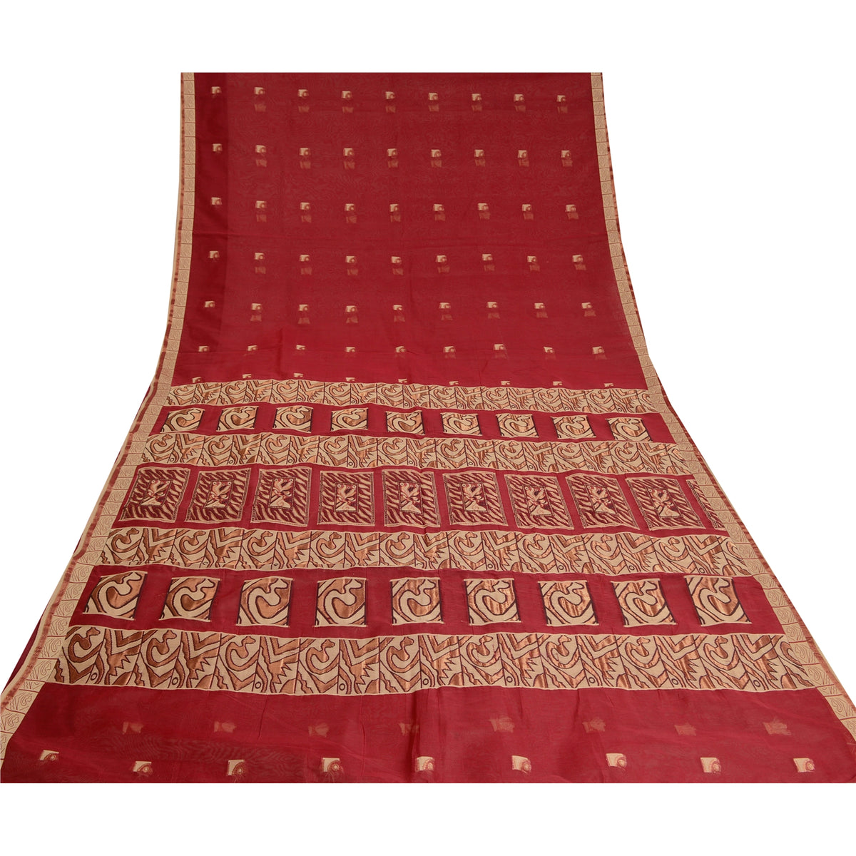 Sanskriti Vintage Jacquard Woven Pure Silk Saree Red Sari Premium Craft Fabric