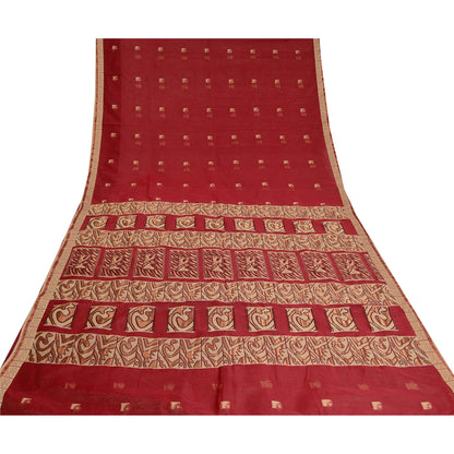 Sanskriti Vintage Jacquard Woven Pure Silk Saree Red Sari Premium Craft Fabric