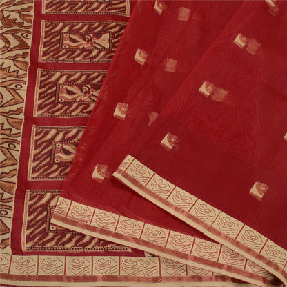 Sanskriti Vintage Jacquard Woven Pure Silk Saree Red Sari Premium Craft Fabric
