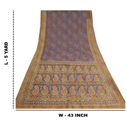 Sanskriti Vintage Hand Beaded Woven Organza Blue Saree Sari Indian Craft Fabric