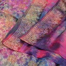 Load image into Gallery viewer, Sanskriti Vintage Pink/Blue Sarees Pure Silk Woven Tie-Dye Premium Sari Fabric
