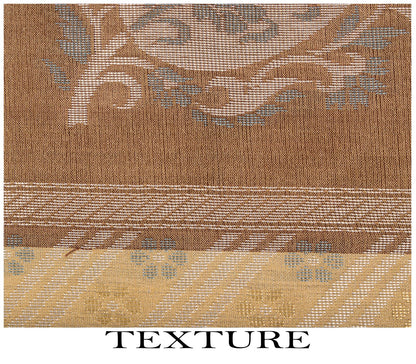 Sanskriti Vintage Paisley Woven 100% Pure Silk Saree Brown Sari 5Yd Craft Fabric