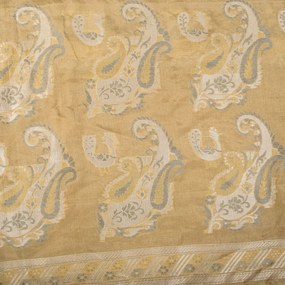 Sanskriti Vintage Paisley Woven 100% Pure Silk Saree Brown Sari 5Yd Craft Fabric