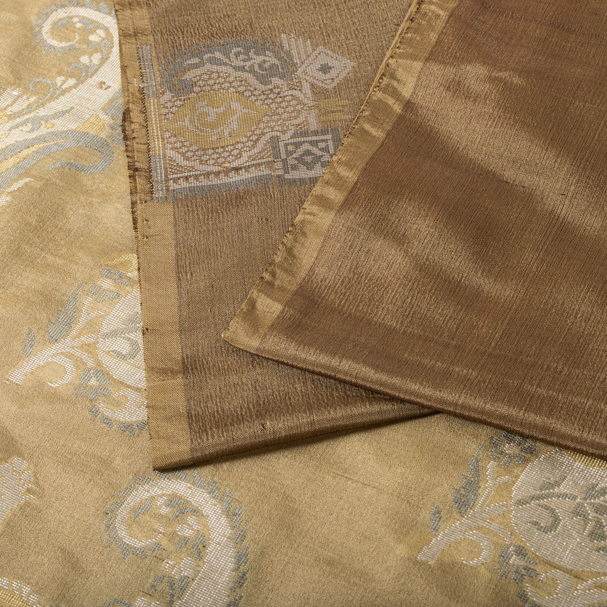 Sanskriti Vintage Paisley Woven 100% Pure Silk Saree Brown Sari 5Yd Craft Fabric