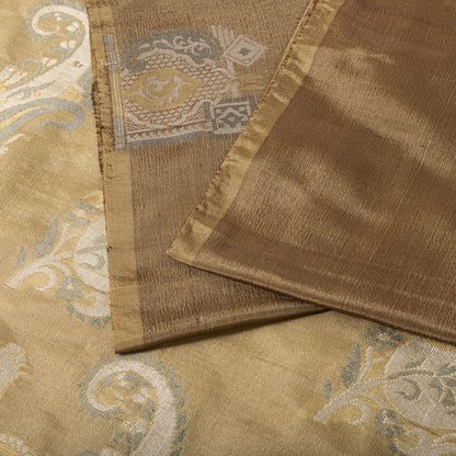 Sanskriti Vintage Paisley Woven 100% Pure Silk Saree Brown Sari 5Yd Craft Fabric
