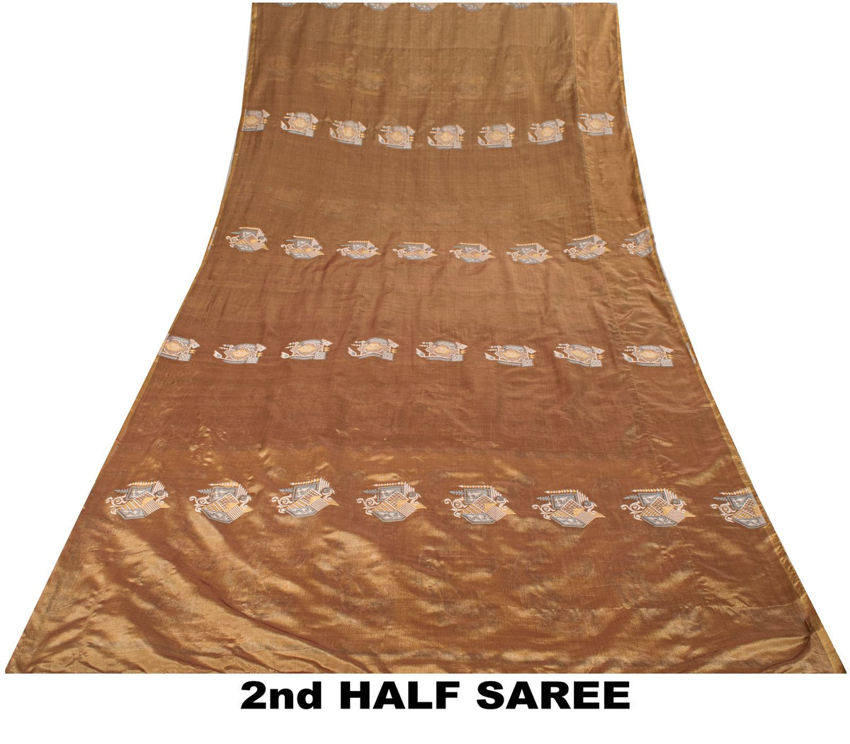 Sanskriti Vintage Paisley Woven 100% Pure Silk Saree Brown Sari 5Yd Craft Fabric