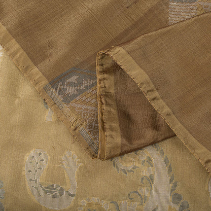 Sanskriti Vintage Paisley Woven 100% Pure Silk Saree Brown Sari 5Yd Craft Fabric