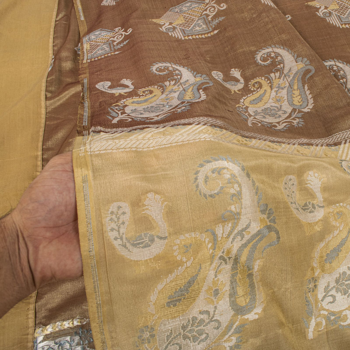 Sanskriti Vintage Paisley Woven 100% Pure Silk Saree Brown Sari 5Yd Craft Fabric