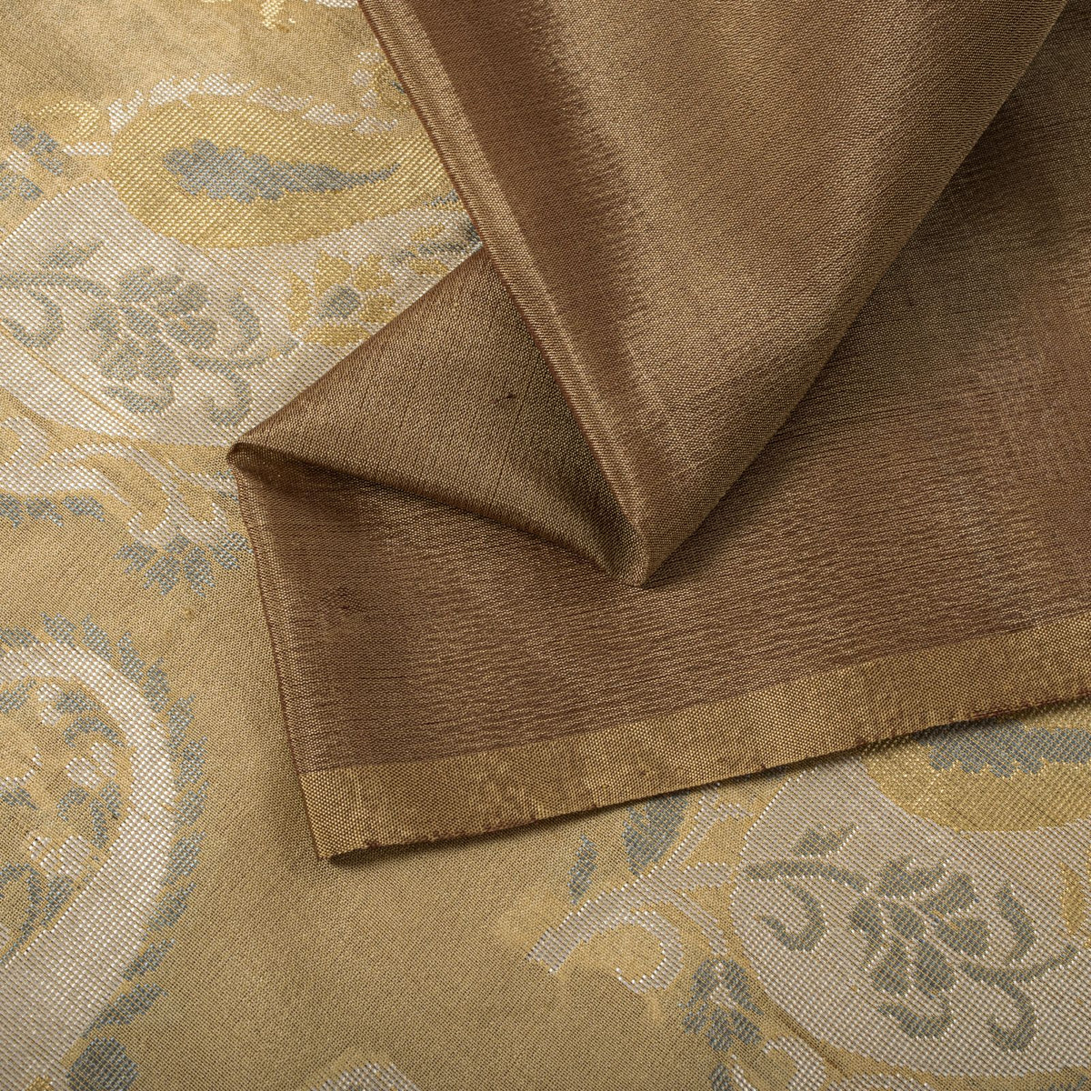 Sanskriti Vintage Paisley Woven 100% Pure Silk Saree Brown Sari 5Yd Craft Fabric