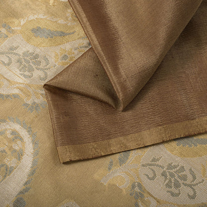Sanskriti Vintage Paisley Woven 100% Pure Silk Saree Brown Sari 5Yd Craft Fabric