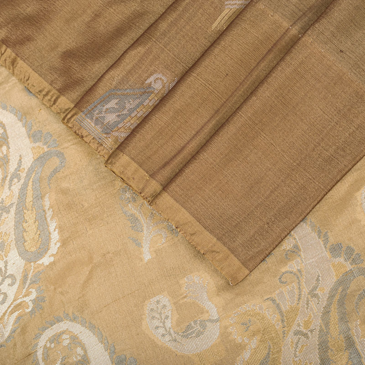 Sanskriti Vintage Paisley Woven 100% Pure Silk Saree Brown Sari 5Yd Craft Fabric
