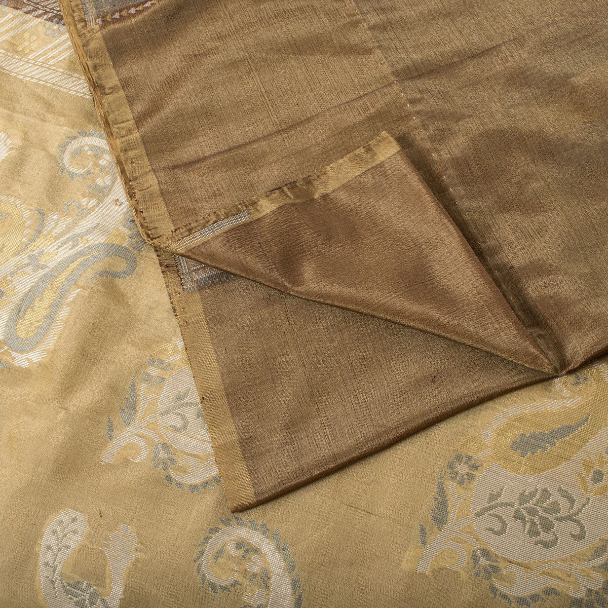 Sanskriti Vintage Paisley Woven 100% Pure Silk Saree Brown Sari 5Yd Craft Fabric