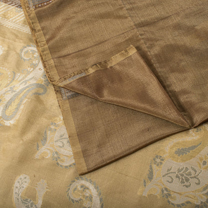 Sanskriti Vintage Paisley Woven 100% Pure Silk Saree Brown Sari 5Yd Craft Fabric