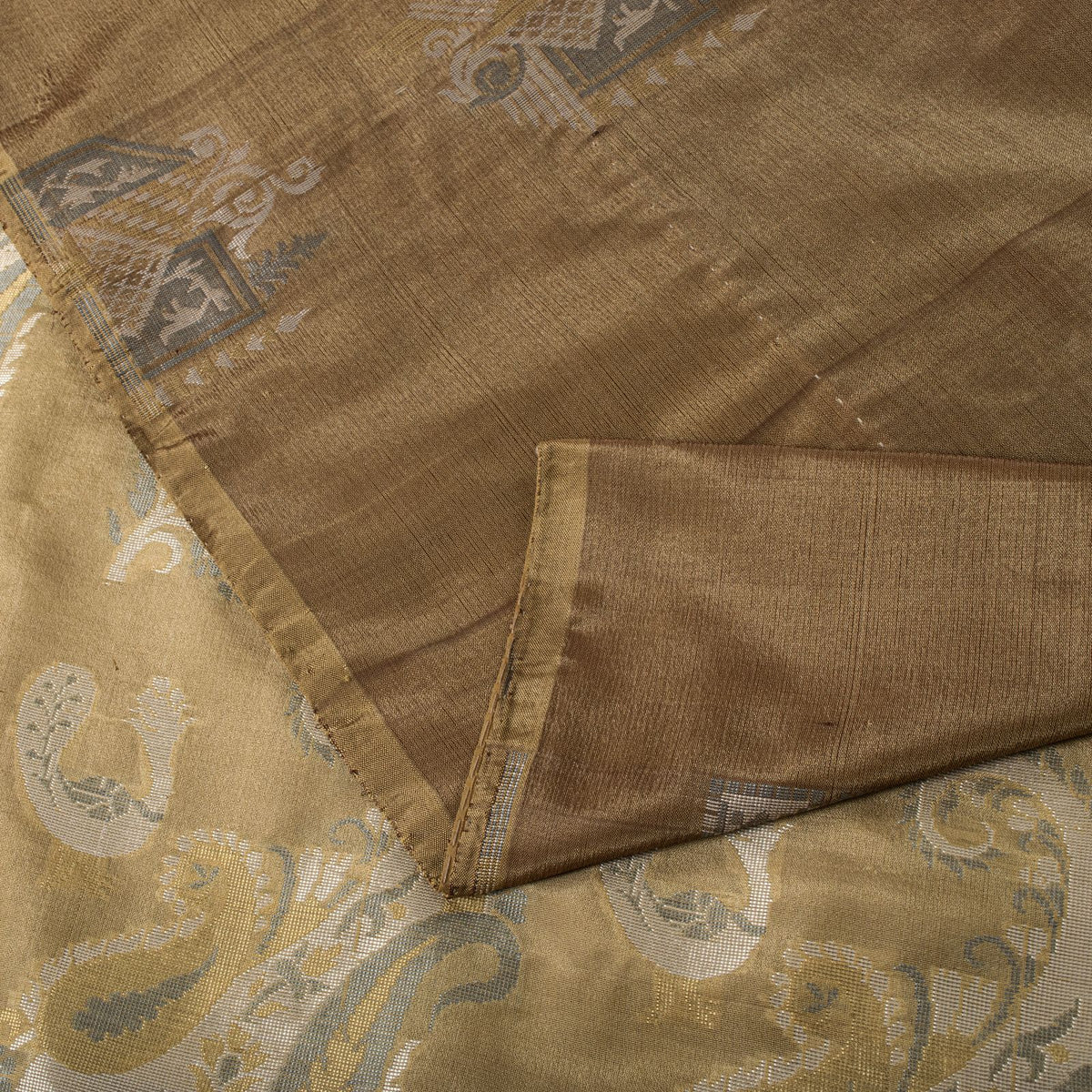 Sanskriti Vintage Paisley Woven 100% Pure Silk Saree Brown Sari 5Yd Craft Fabric