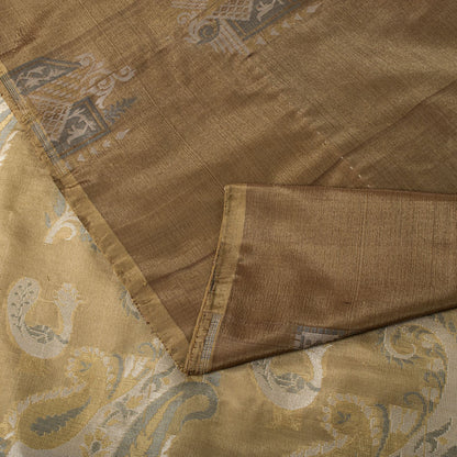 Sanskriti Vintage Paisley Woven 100% Pure Silk Saree Brown Sari 5Yd Craft Fabric