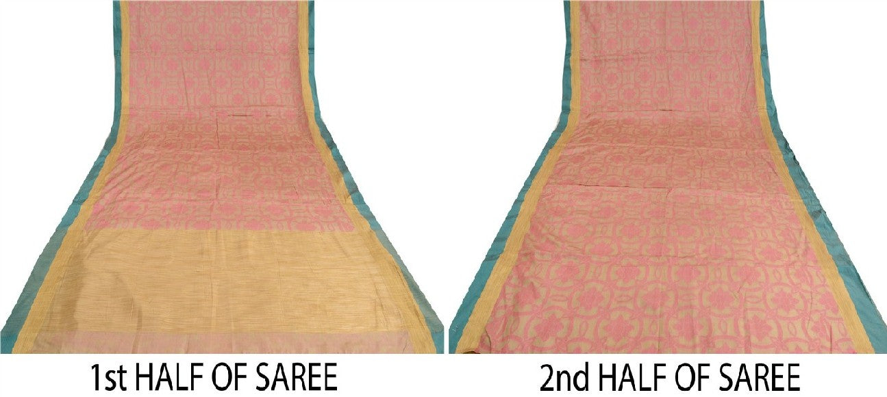 Sanskriti Vintage Cream Sarees 100% Pure Handloom Silk Woven Premium Sari Sustainable Fabric