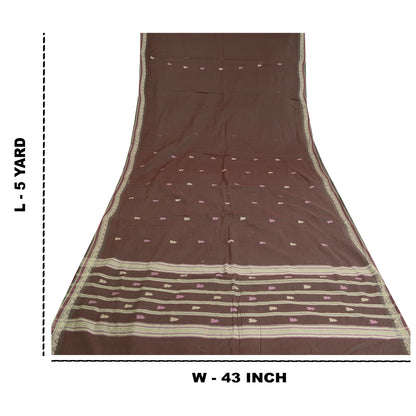 Sanskriti Vintage Tant Handwoven 100% Pure Cotton Saree Brown Bengal Sari Fabric