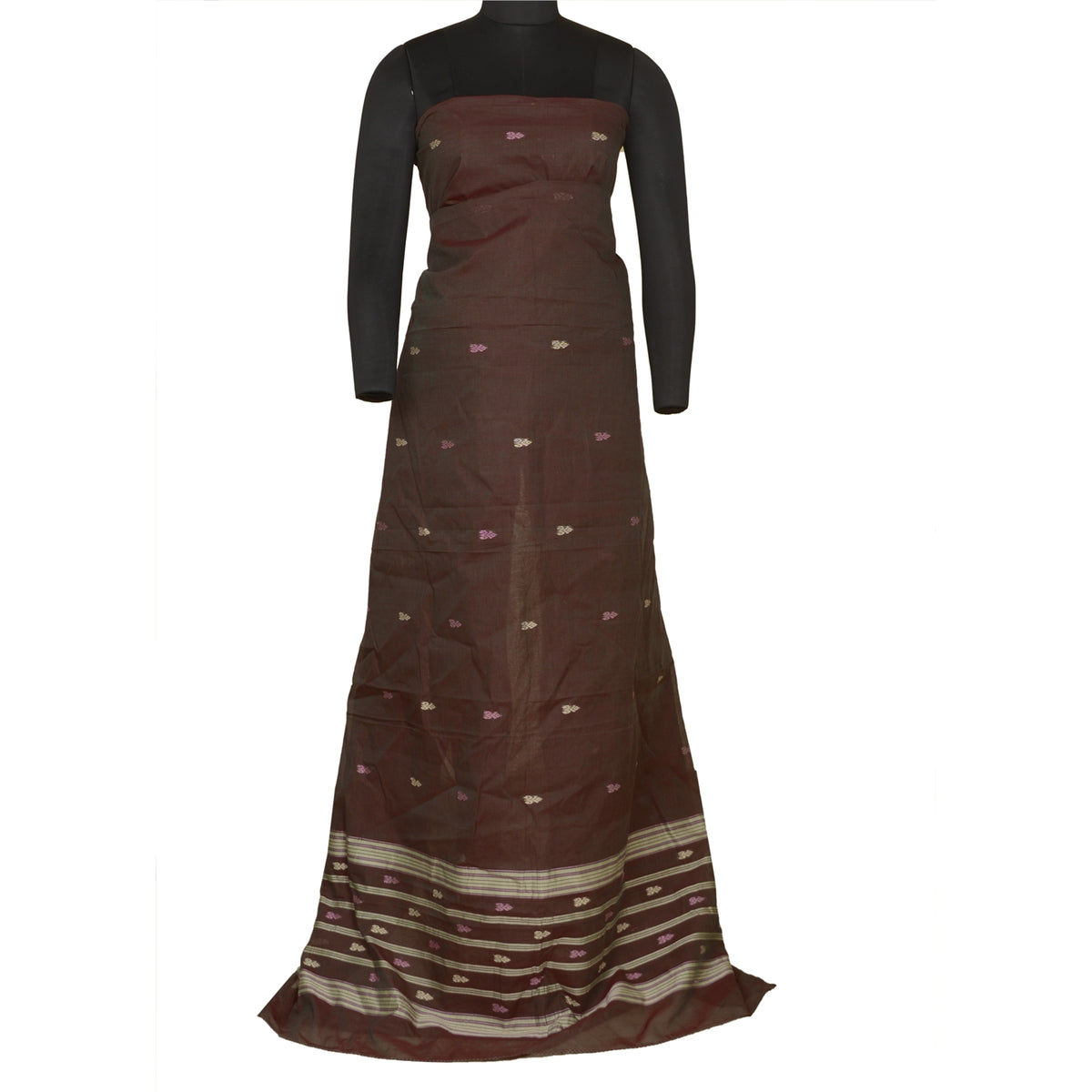 Sanskriti Vintage Tant Handwoven 100% Pure Cotton Saree Brown Bengal Sari Fabric