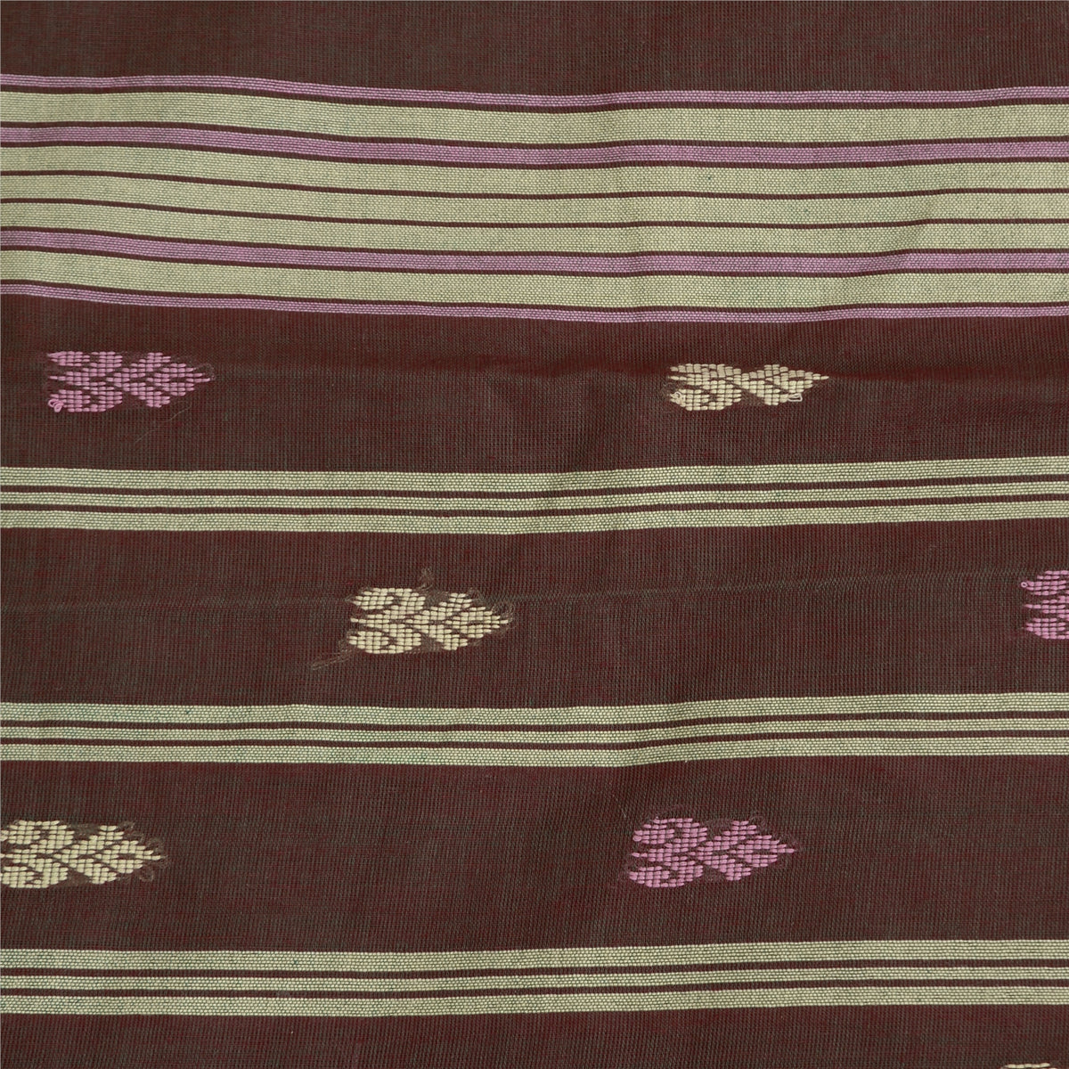 Sanskriti Vintage Tant Handwoven 100% Pure Cotton Saree Brown Bengal Sari Fabric