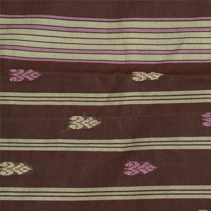 Sanskriti Vintage Tant Handwoven 100% Pure Cotton Saree Brown Bengal Sari Fabric