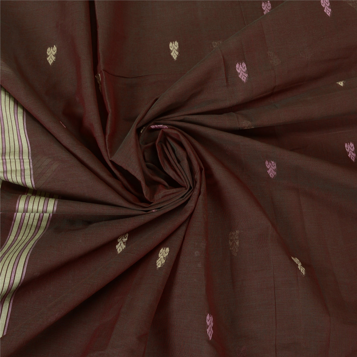 Sanskriti Vintage Tant Handwoven 100% Pure Cotton Saree Brown Bengal Sari Fabric