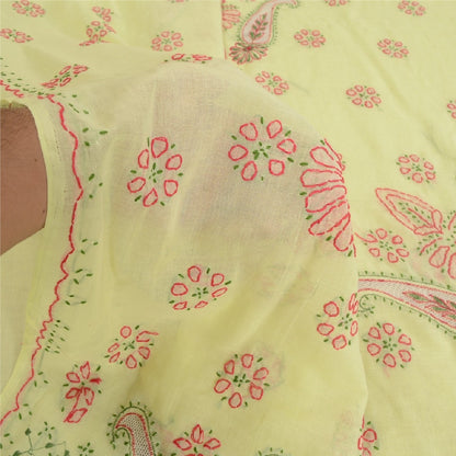 Sanskriti Vintage Yellow Sarees Blend Cotton Handmade Chikankari Sari Sustainable Fabric