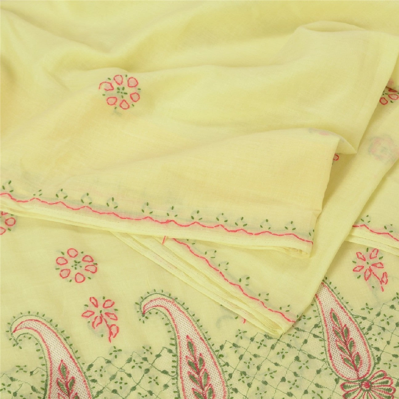 Sanskriti Vintage Yellow Sarees Blend Cotton Handmade Chikankari Sari Sustainable Fabric