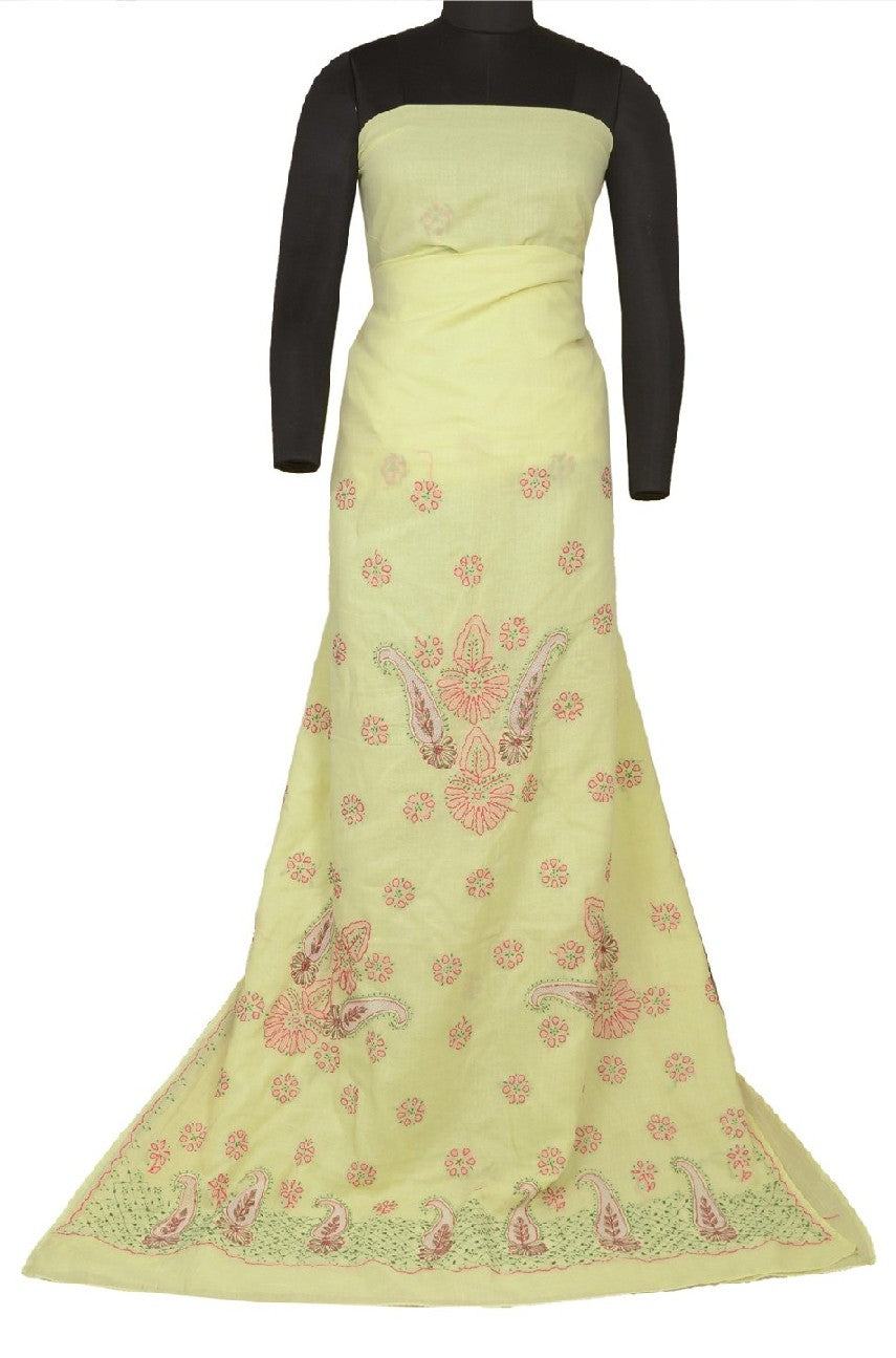 Sanskriti Vintage Yellow Sarees Blend Cotton Handmade Chikankari Sari Sustainable Fabric