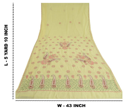 Sanskriti Vintage Yellow Sarees Blend Cotton Handmade Chikankari Sari Sustainable Fabric