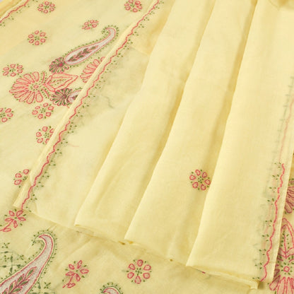 Sanskriti Vintage Yellow Sarees Blend Cotton Handmade Chikankari Sari Sustainable Fabric