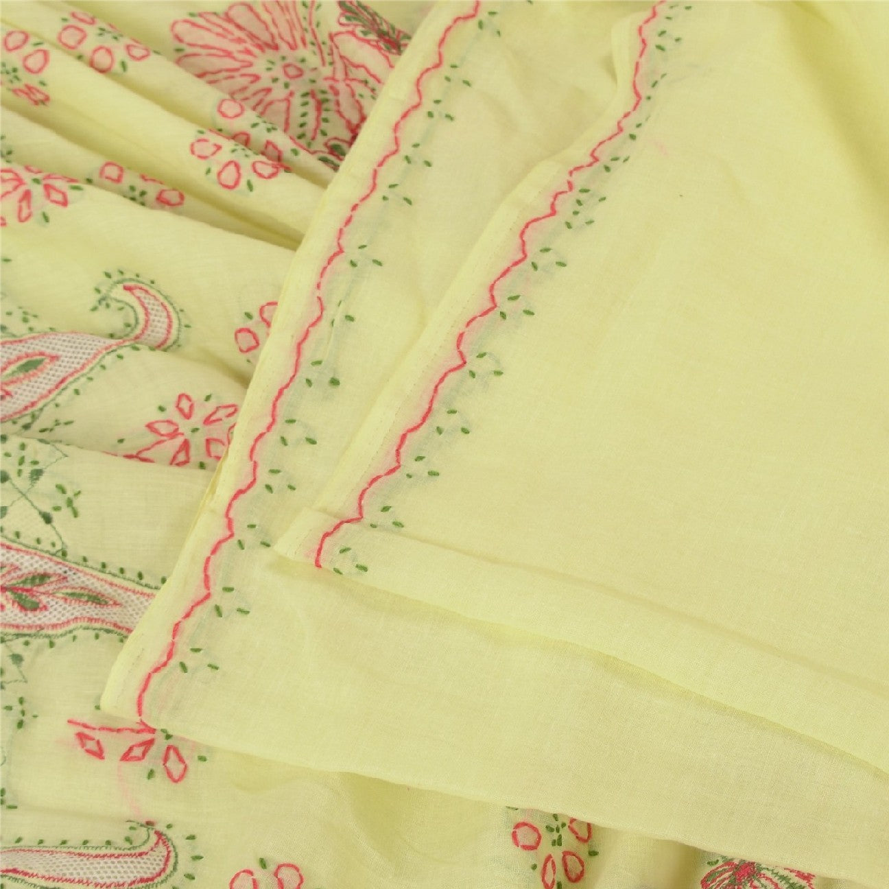 Sanskriti Vintage Yellow Sarees Blend Cotton Handmade Chikankari Sari Sustainable Fabric