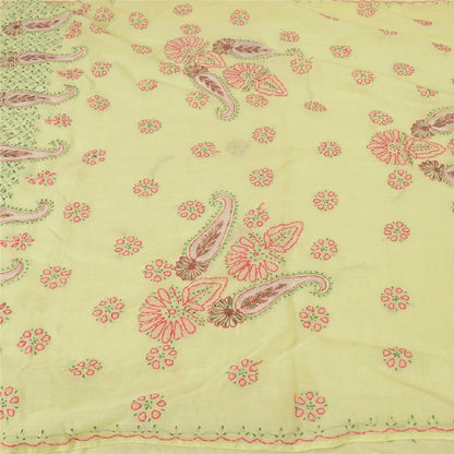 Sanskriti Vintage Yellow Sarees Blend Cotton Handmade Chikankari Sari Sustainable Fabric