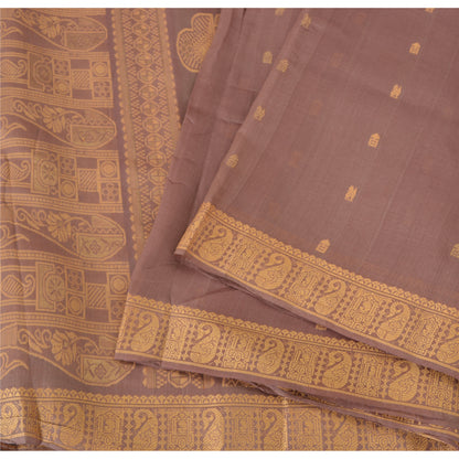 Sanskriti Vintage Indian Mauve Pure Silk Hand Woven Ethnic Sari 5yd Craft Sustainable Fabric