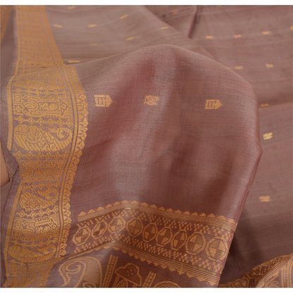 Sanskriti Vintage Indian Mauve Pure Silk Hand Woven Ethnic Sari 5yd Craft Sustainable Fabric