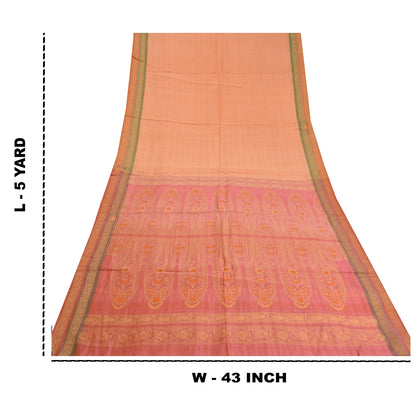 Sanskriti Vintage Pink/Peach Indian Sarees Pure Silk Woven Premium Sari Fabric