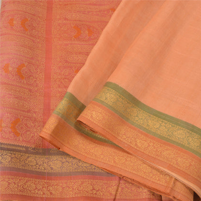 Sanskriti Vintage Pink/Peach Indian Sarees Pure Silk Woven Premium Sari Fabric