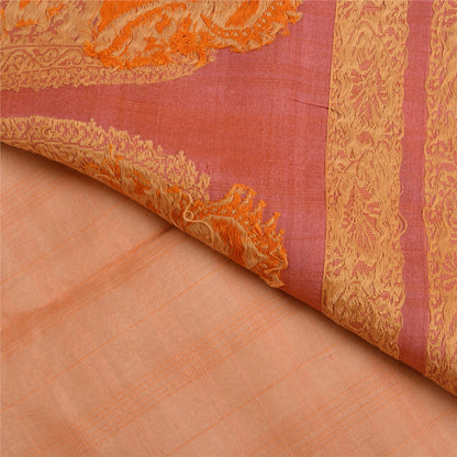 Sanskriti Vintage Pink/Peach Indian Sarees Pure Silk Woven Premium Sari Fabric