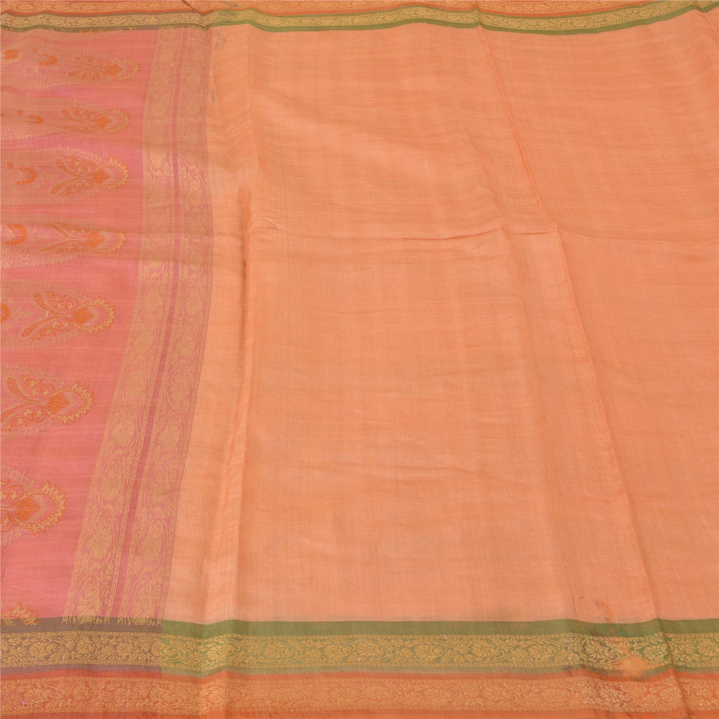 Sanskriti Vintage Pink/Peach Indian Sarees Pure Silk Woven Premium Sari Fabric