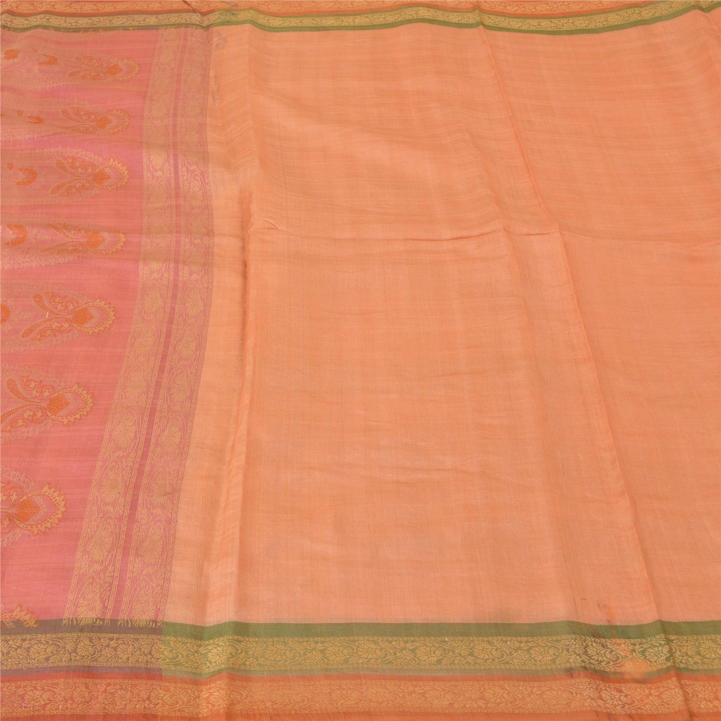Sanskriti Vintage Pink/Peach Indian Sarees Pure Silk Woven Premium Sari Fabric