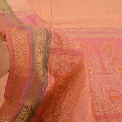 Sanskriti Vintage Pink/Peach Indian Sarees Pure Silk Woven Premium Sari Fabric