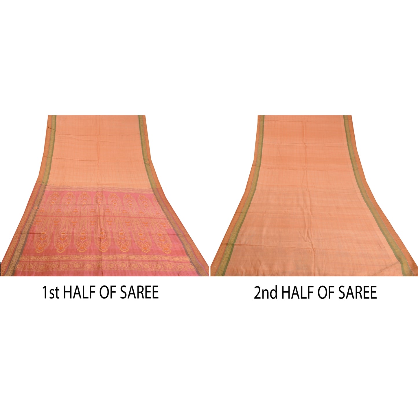 Sanskriti Vintage Pink/Peach Indian Sarees Pure Silk Woven Premium Sari Fabric