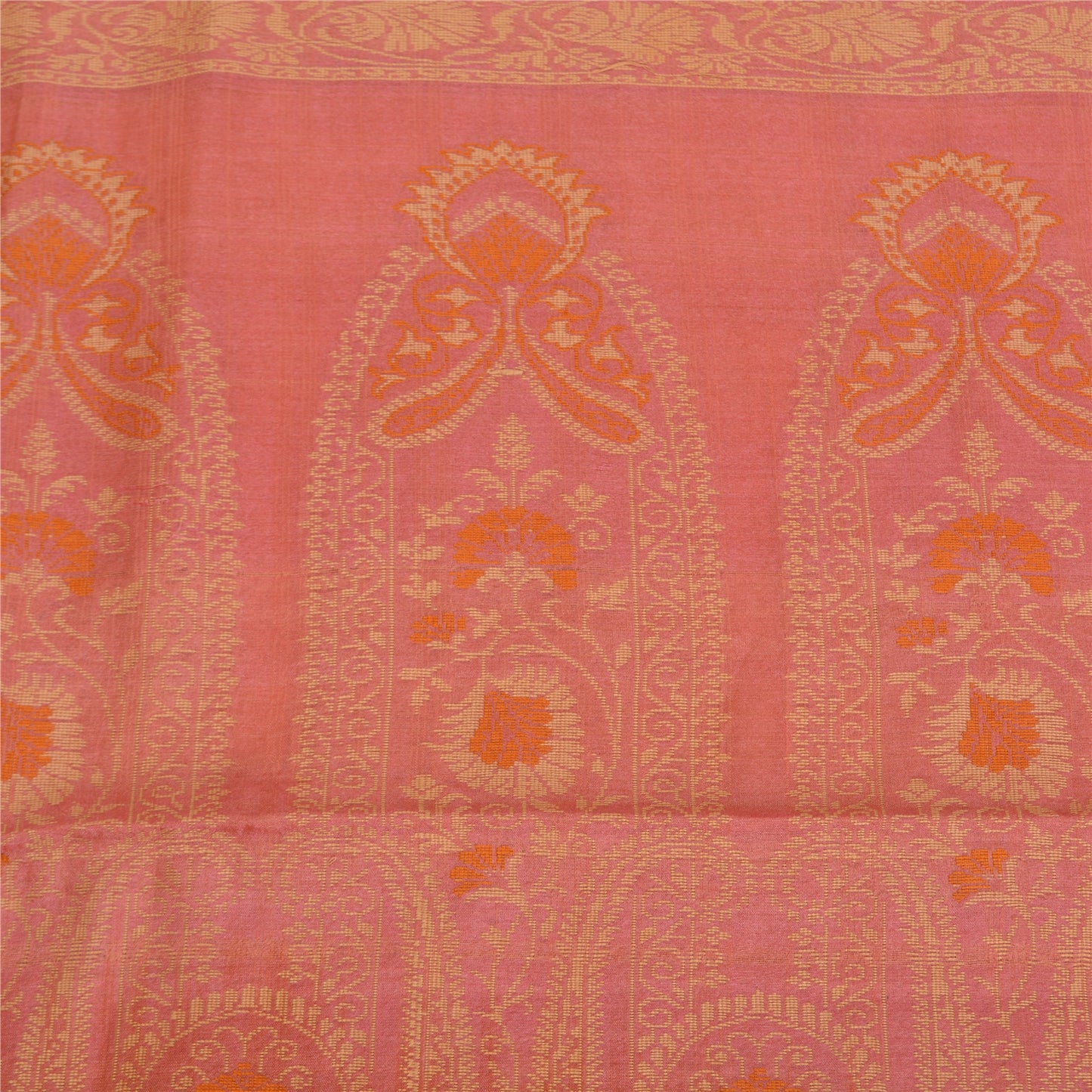 Sanskriti Vintage Pink/Peach Indian Sarees Pure Silk Woven Premium Sari Fabric