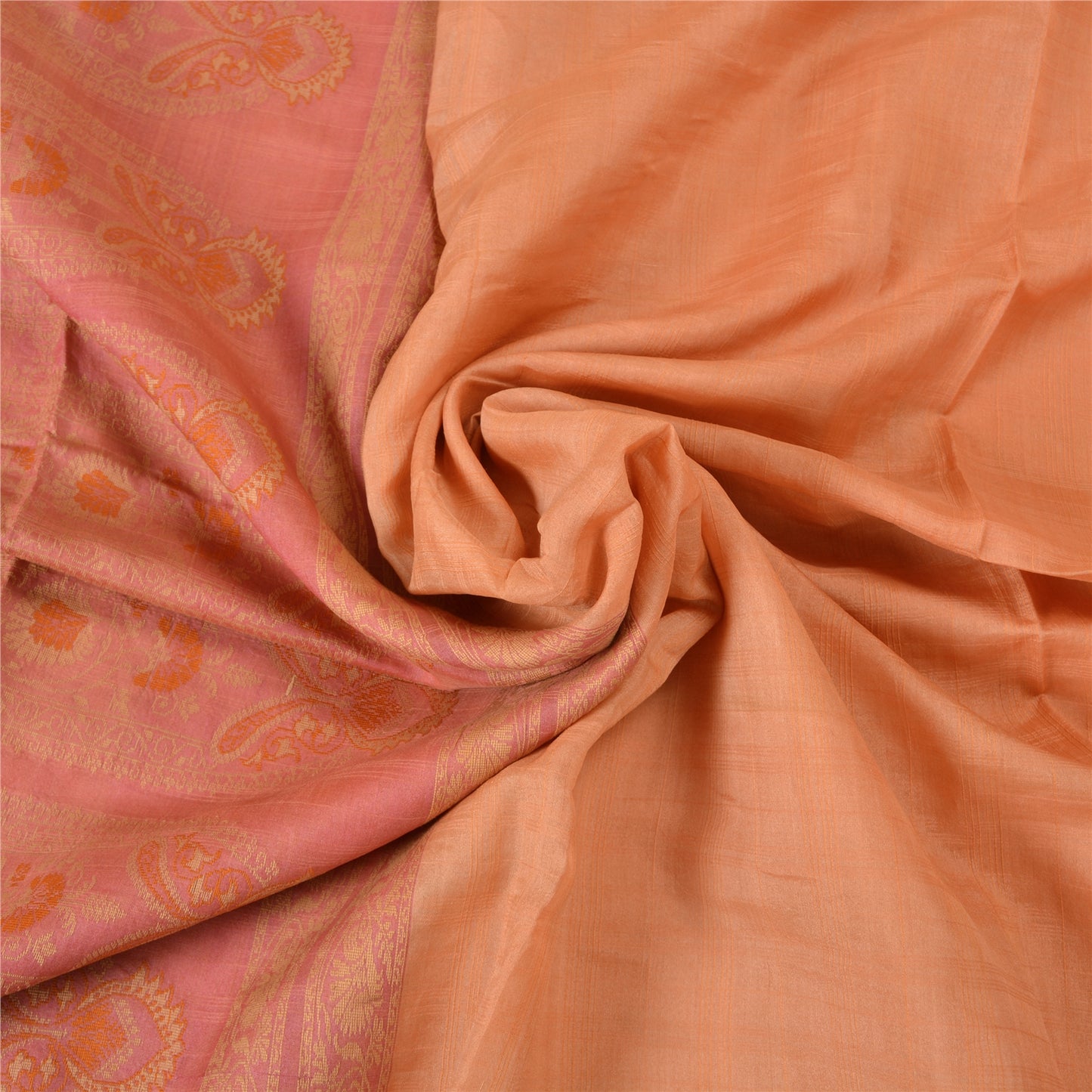 Sanskriti Vintage Pink/Peach Indian Sarees Pure Silk Woven Premium Sari Fabric